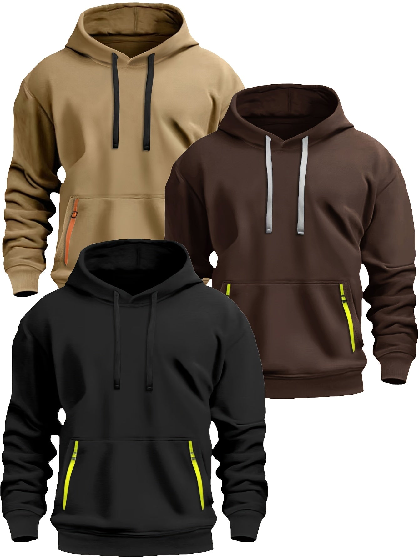 220g Brushed Fabric 3pcs Set, Men's Casual Sporty Fashion Hoodie with Drawstring, New Spring/Autumn/Winter, Basic Style, -Lined for Daily Commuting
