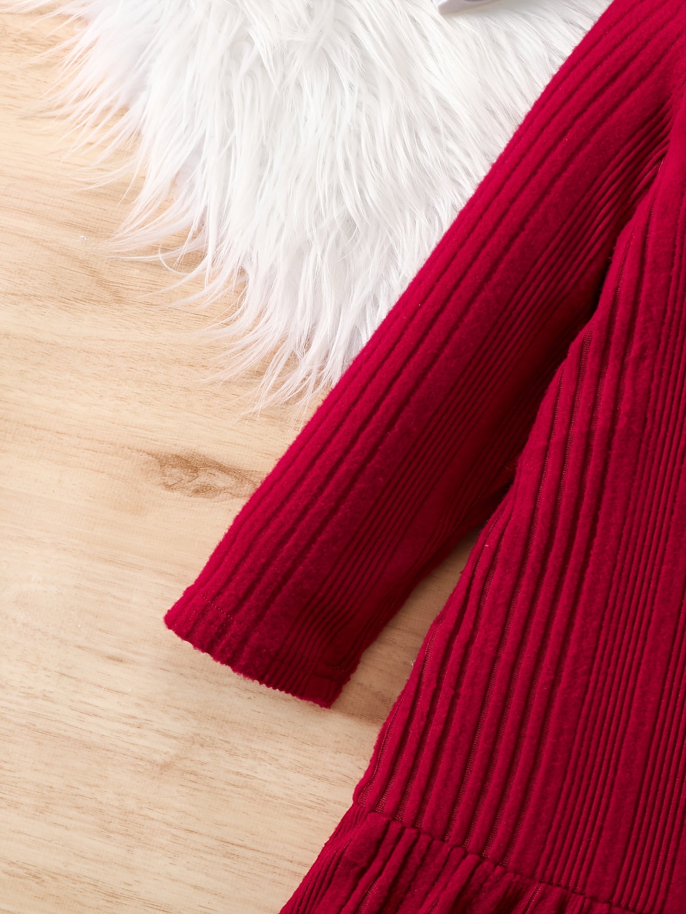 Girls' Casual Knit Two-Piece Dress with High Neck, Ruffled Hem and Button Decor - Knee-Length, Long Sleeve, and Burgundy Set - Perfect for Home, Outdoor, and Parties - Spring/Fall Seasonal Wear, Cute Dresses