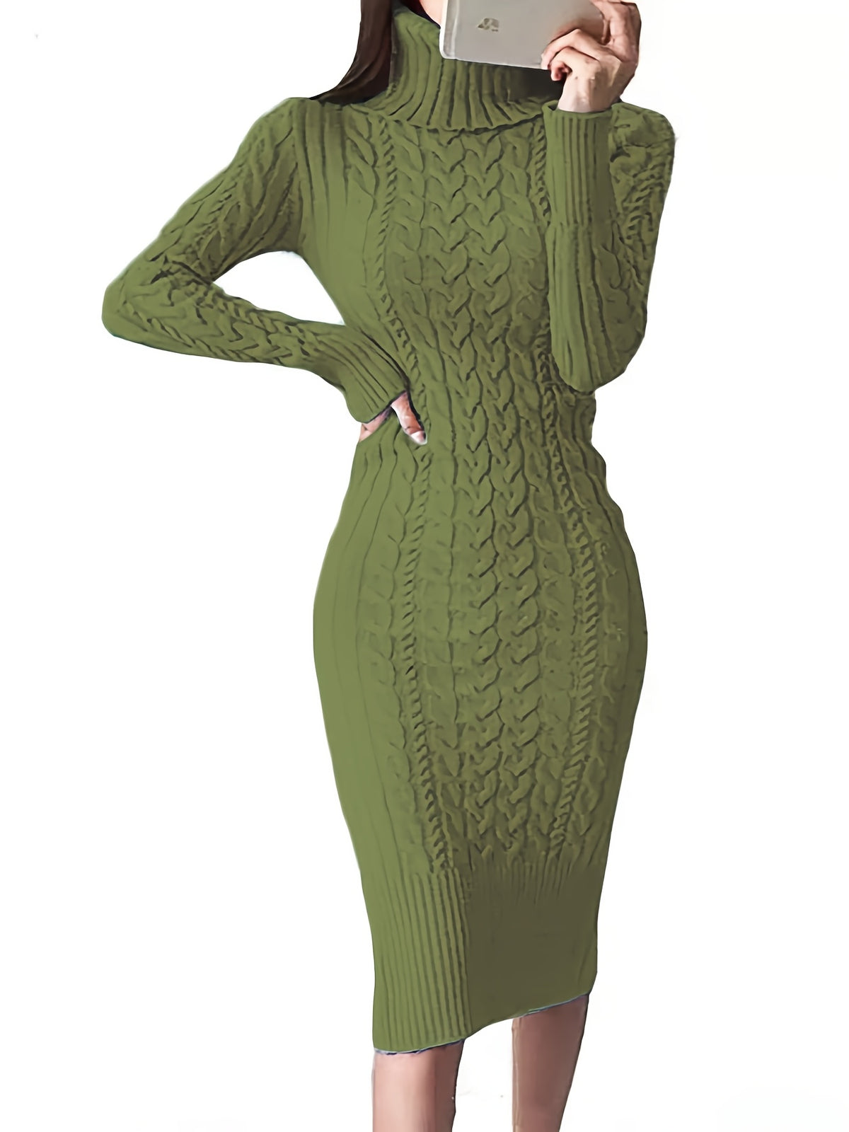 Womens Fashion Long Sleeve Turtleneck Sweater Dresses Knitted Bodycon Midi Sheath Jumper Dresses