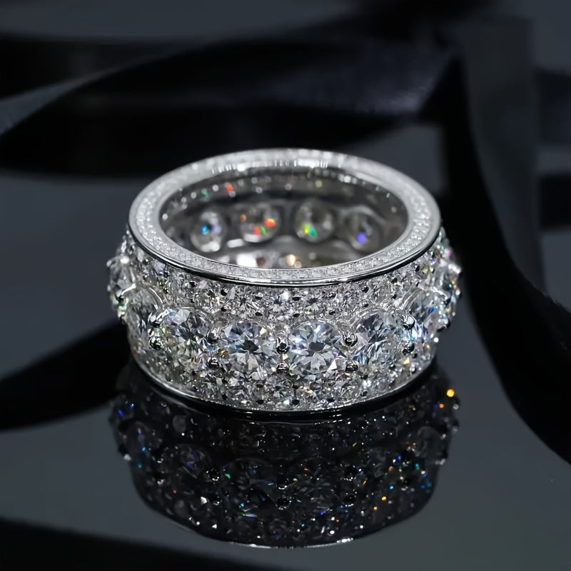 1pc Elegant 925 Sterling Silvery Moissanite Eternity Ring, Single Band, Luxury High-End Fashion Jewelry, for Men and Women, Birthday, Halloween, Christmas, Carnival, Black Friday
