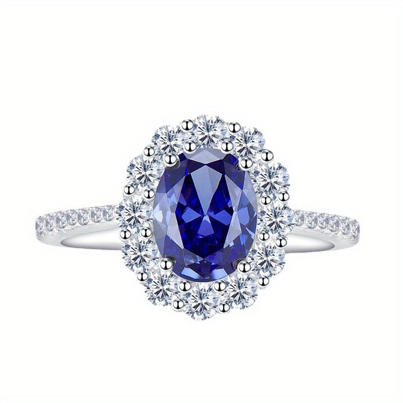 Ladies' Fashion Jewelry, Classic Artificial Sapphire Oval 7 * 9 Ring, Light Luxury Design, Elegant, Atmospheric, Trendy and Simple Ring, High Quality Jewelry for Women, Jewelry for Women High Quality Rings, Sapphire Jewelry f