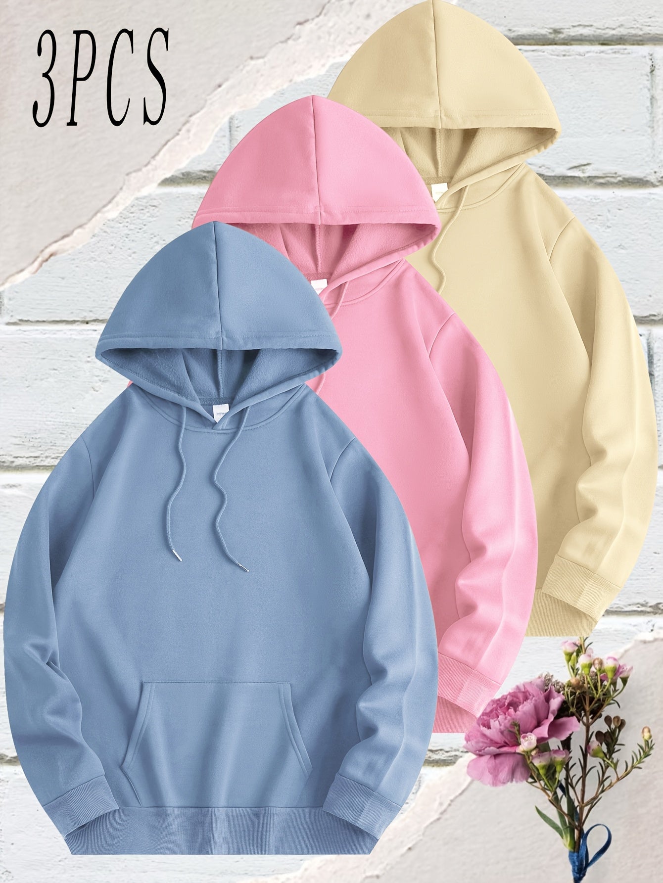 [Polyester Hooded Sweatshirts] 3-Pack Men's Casual Polyester Hooded Sweatshirts - Solid Color Knit Fabric with Slight Stretch - Regular Fit Hoodies with Drawstring for All Seasons