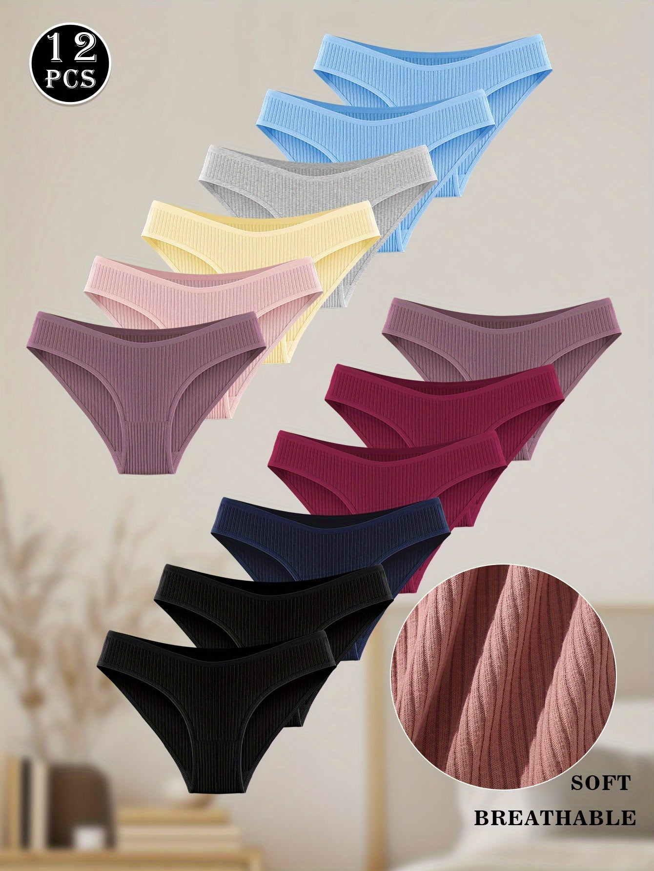 12 Autumn And Winter Low Rise Sexy, Soft, Fashionable And Breathable Women's Underwear, Simple, Comfortable And Non Sticky, Suitable for Daily Wear And Beach Vacation Underwear, Comfortable Lingerie, Casual Underwear, Fashion