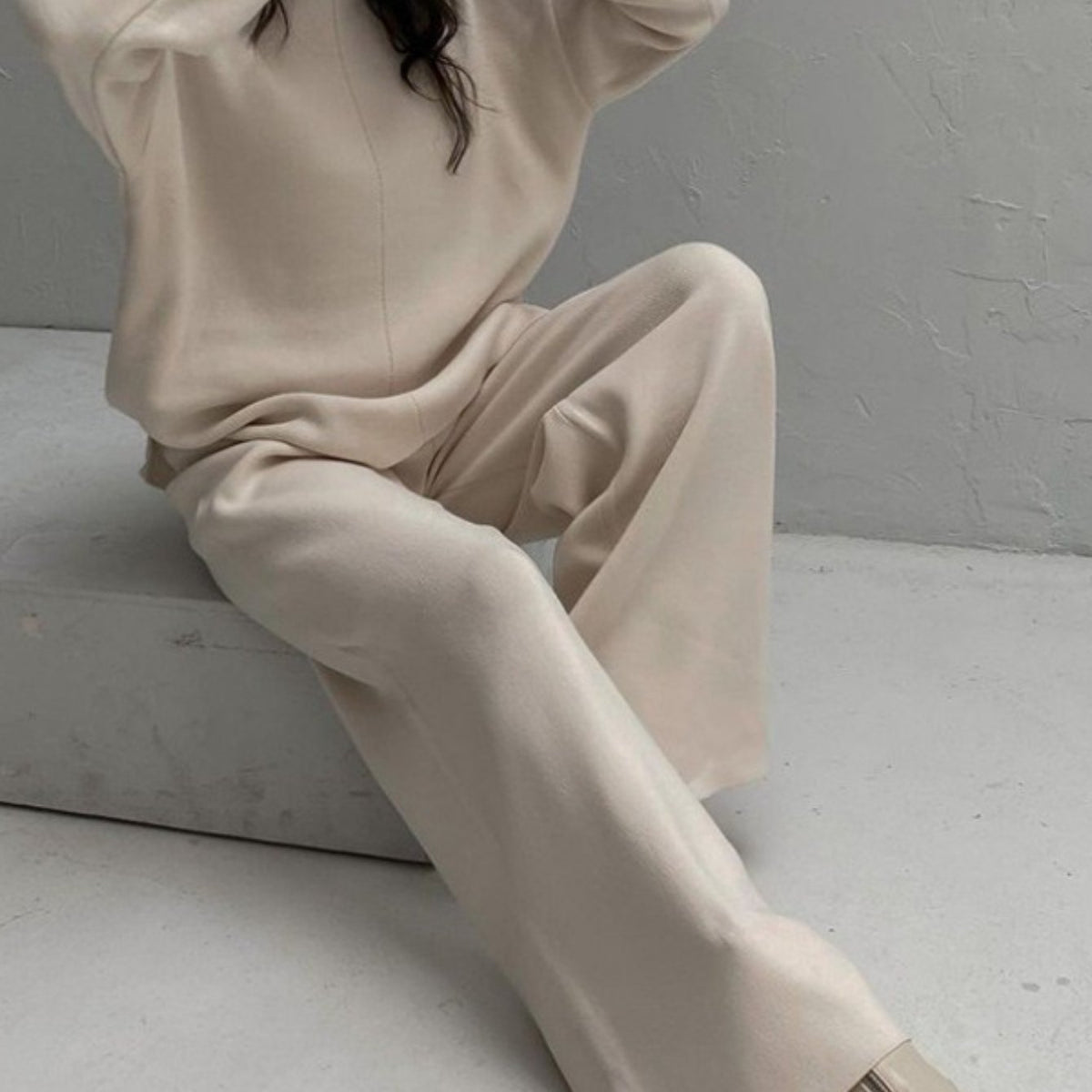 Women'S Elegant Half-Turtleneck Sweater & Pants Two-Piece Set - Oversized Loose-Fit H-Line Silhouette, Soft Stretch Sweater with Asymmetrical Neckline & 3/4 Sleeve, Solid Color Winter Warmth, Casual to Semi-Formal Outfits (Be