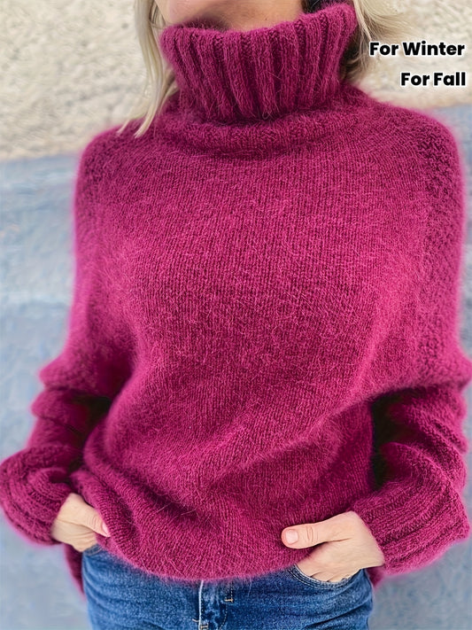 Women'S Elegant High-Neck Long Sleeve Sweater - Solid Color Pullover with Drop Shoulder Design, Soft & Cozy for Fall/Winter, Perfect for Casual or Chic Outfits, Sweater Dress