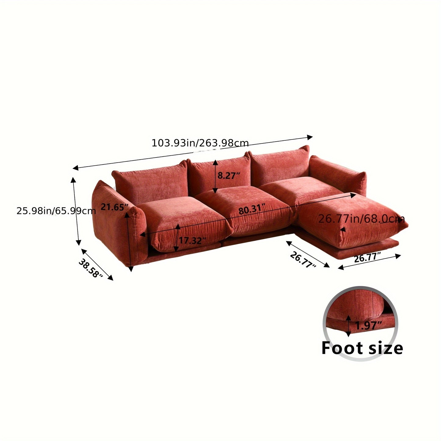 [5-Seater Modular Chenille Sofa] Modular Chenille Minimalist U-Shaped 5-Seater Sectional Sofa with Wide Reversible Chaise Ottoman for Living Room, Bedroom, Office, Apartment