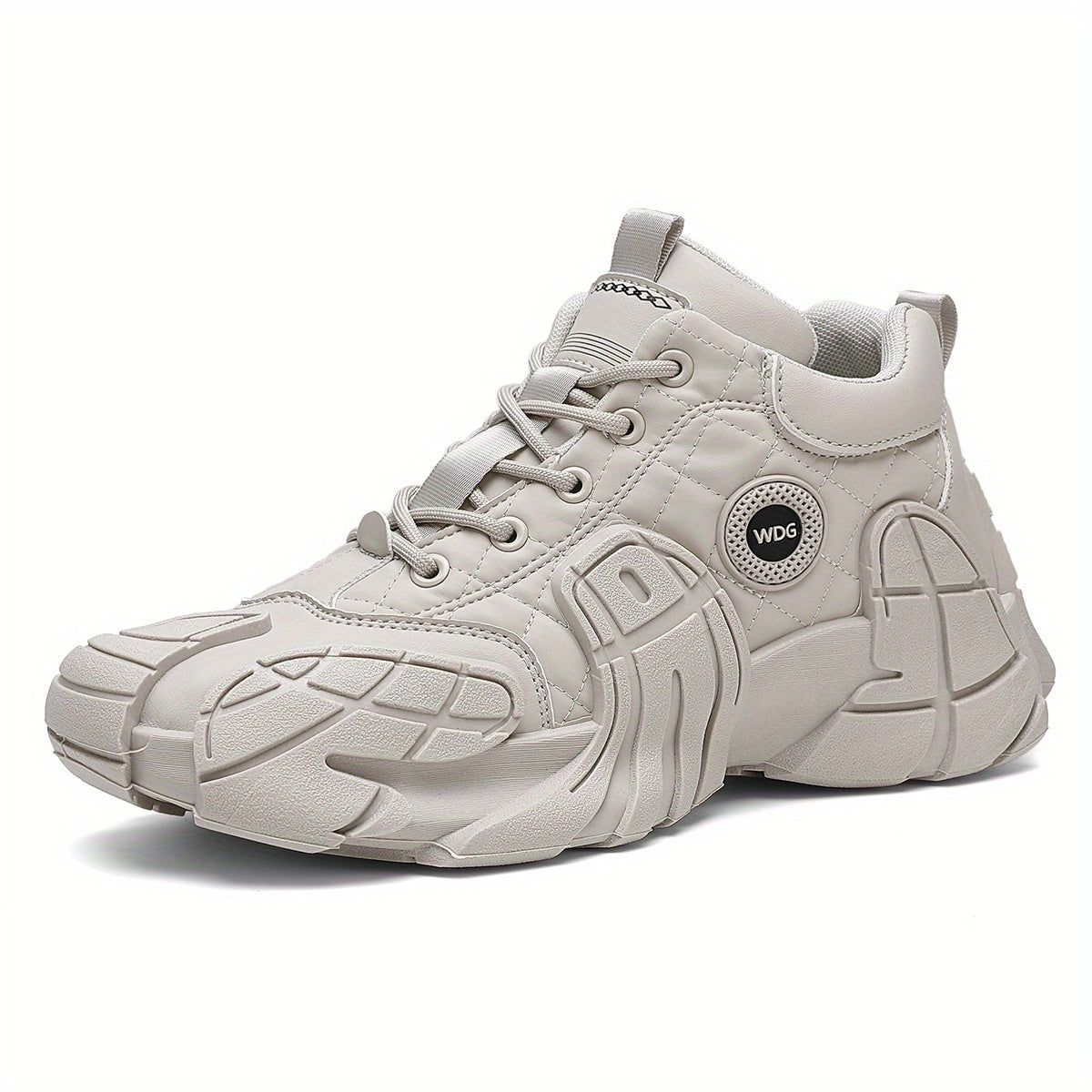 [Men's Sneakers] A Pair of Fashionable Men's Sneakers for All Seasons, Casual Hiking Shoes, Solid Color Thick Sole Dad Shoes, Round Toe Design, Lace-Up Style, Breathable Fabric Upper, Wear-Resistant Rubber Sole, Breathable Sp