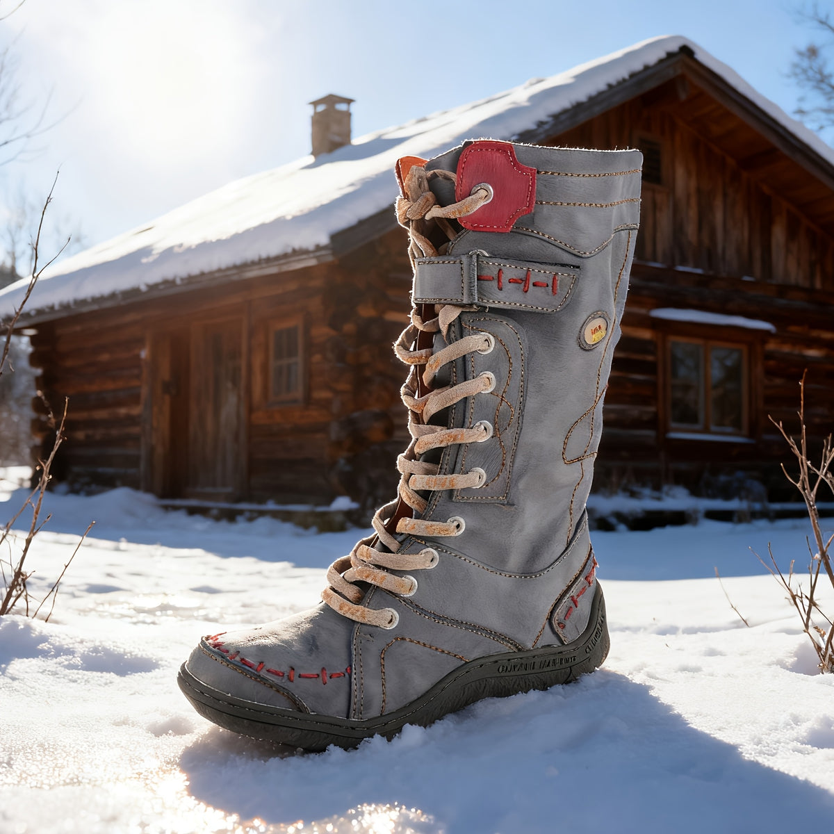 TMA EYES 's All-Season Round Toe Knee-High Boots - Cover-like (Gallina) Upper, TPR Sole & Zipper Closure, Lace-Like Tendon Strap - Multi-Color (Grey/Beige/Brown/Black) - Casual & Casual Attire, Round-Toe Ankle