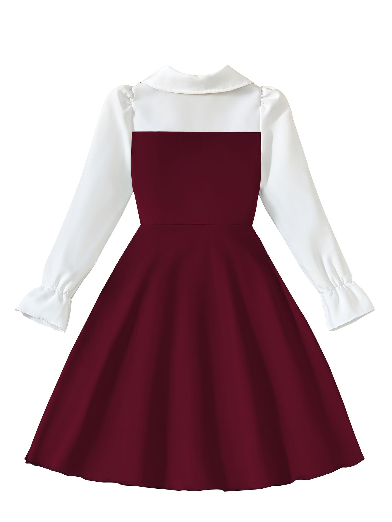 Girls' Elegant Long Sleeve Dress, Golden Chain Collar & Bell Skirt A-Line Party & Everyday Dress, Machine Washable Durable Fabric, Sturdy Construction Highquality Material, for School Christmas Birthday Outfits Holiday Outfit