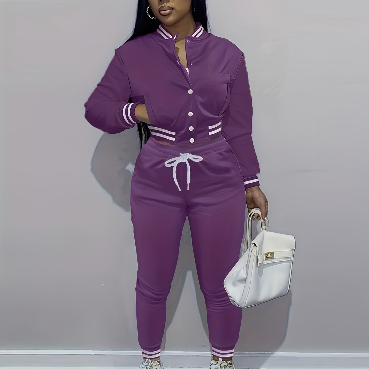 European And Trendy Women'S Patchwork Jacket with Single-Breasted Baseball Suit, a Two-Piece Outfit