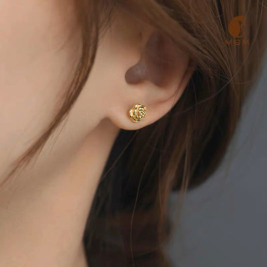 Women'S Rose Stud Earrings - Real Golden-Tone Flower Jewelry, Elegant Everyday & Formal Earrings for Women, Birthday/Anniversary Gift