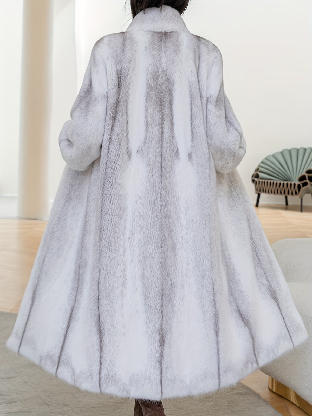 's Winter White Faux Fur Coat - Luxurious Plush Jacket with Stand Collar, Machine Washable, Soft Lapel Collar & Wrinkle-Free Outerwear for Cold Weather (Casual & Formal) - No Animal Fur Required
