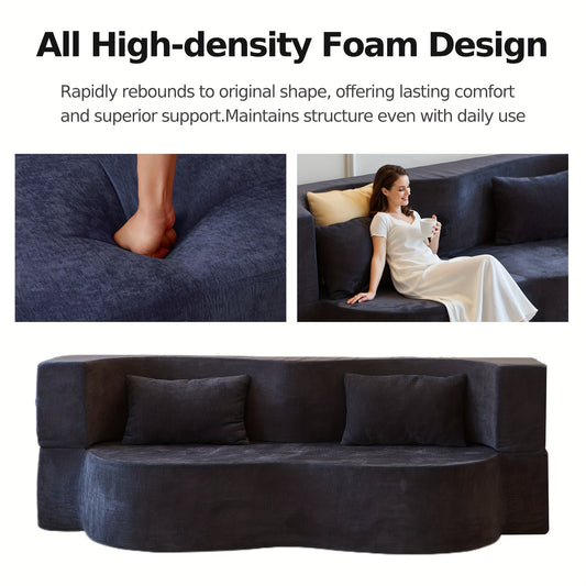 No Assembly Required Convertible Folding Sofa Bed with Memory Foam Cushions & Pillow - Queen Sleeper Sofa, Space-Saving Modern Loveseat Couch for Small Apartments, Living Room, Guest Room - Easy Foldable Design in Orange