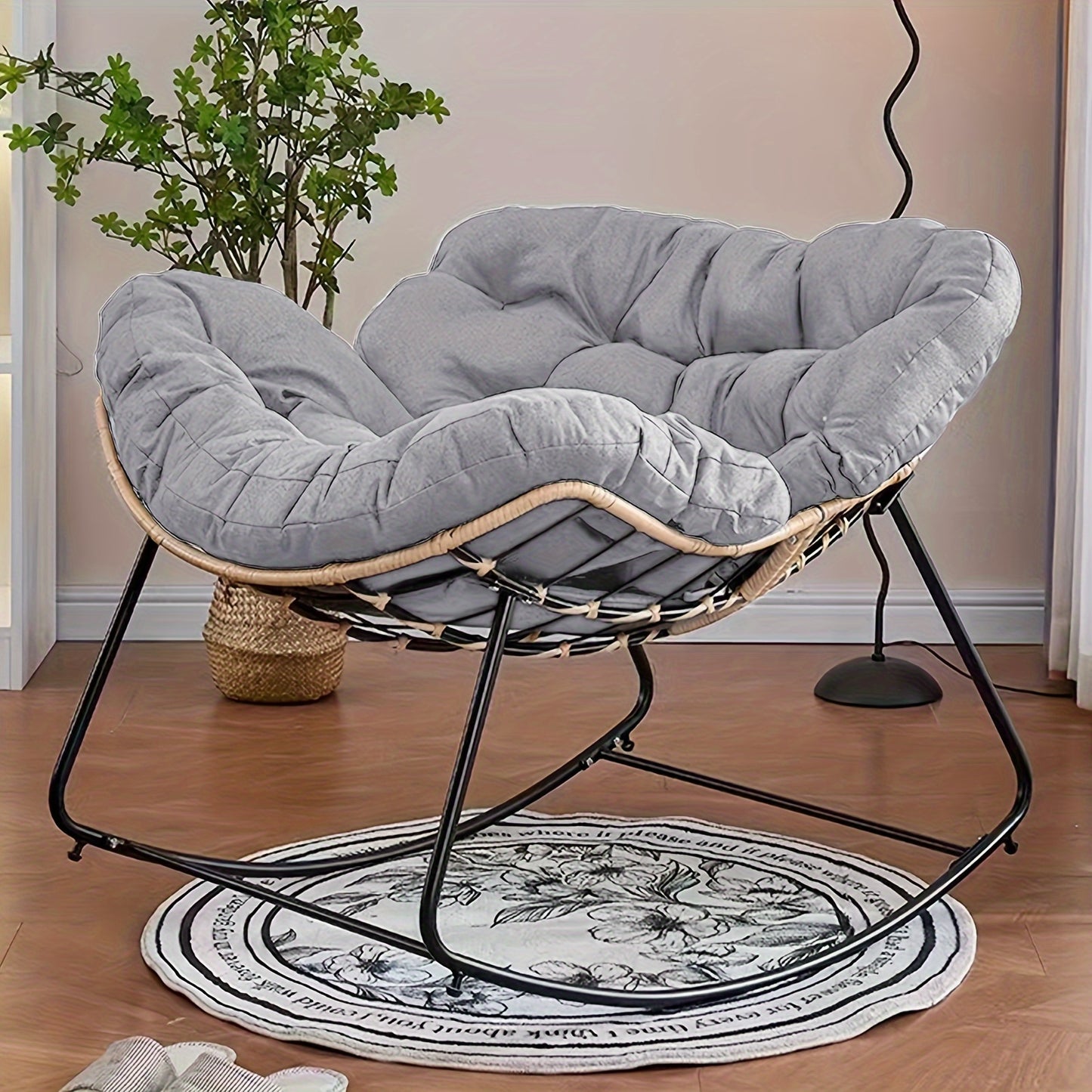 Patio Rocking Chair, Papasson Recliner, Lounge/Egg Chair Outdoor/Indoor, Comfy Reading Chair for Porch/Garden/Patio/Camping, Spring/Summer Outdoor Furniture, Easter Gift, with Cushion