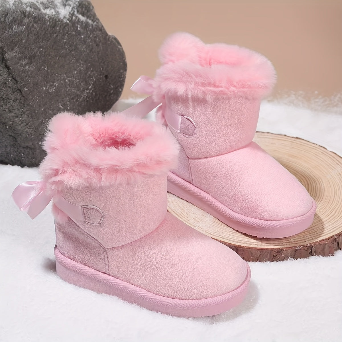 -Lined Thick Warm Shoes, Thick-Soled Comfortable Fashion Kids' Short Snow Boots, Children's Shoes, Seasonal -Lined Warm Boots for Toddler Princesses