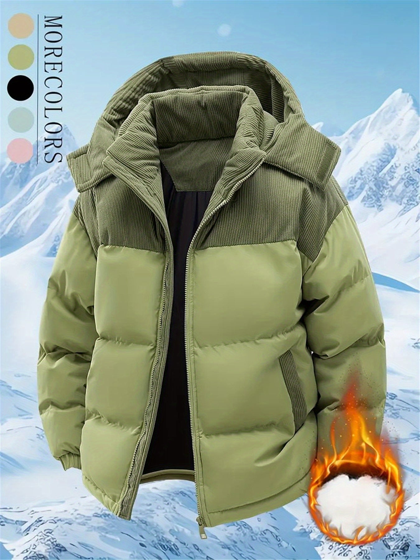 [Winter Fleece Jacket] 1pc Winter Hooded Fleece Jacket for Men & Women - Detachable Hooded Warm Color Block Coat with Zipper Closure, Polyester Fill, Regular Fit, Perfect for Cold Weather Outdoor Activities