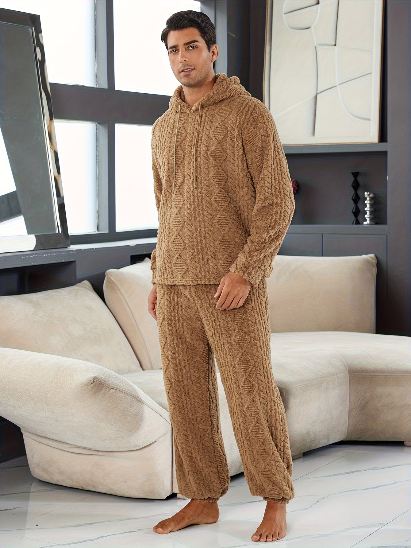 Solid Color • Plush Jacquard • Hooded • Men's Loungewear Set