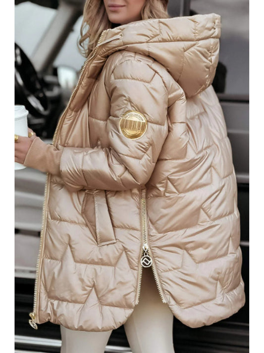 [Elegant Hooded Coat] Women's 2025 Winter Elegant Hooded Coat - Full-Length Zipper Jacket, Machine Washable Warm Outerwear, Solid Color Long Sleeve Blazer (No Required) for Casual & Professional Wear -