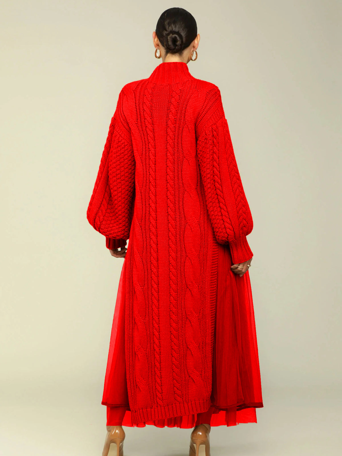 1pc Women's Red Twisted Maxi Dress - Long Sleeve A-Line Winter Party Dress with Tulle-like Gauze, Hand Washable Vintage Elegant Gown for Weddings, Proms & Cold Weather (No)