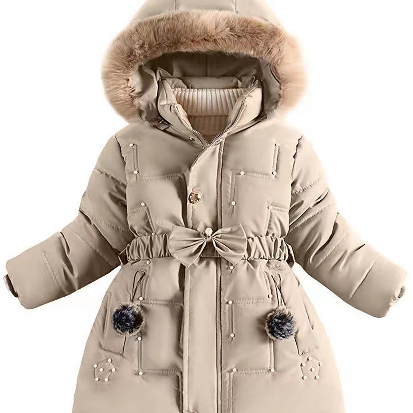 Girls' European & American Style Winter Coat - Thickened Warm Full-Zip Hooded Jacket with Full-Zip Closure, Windproof &, Winter Clothes For Girls