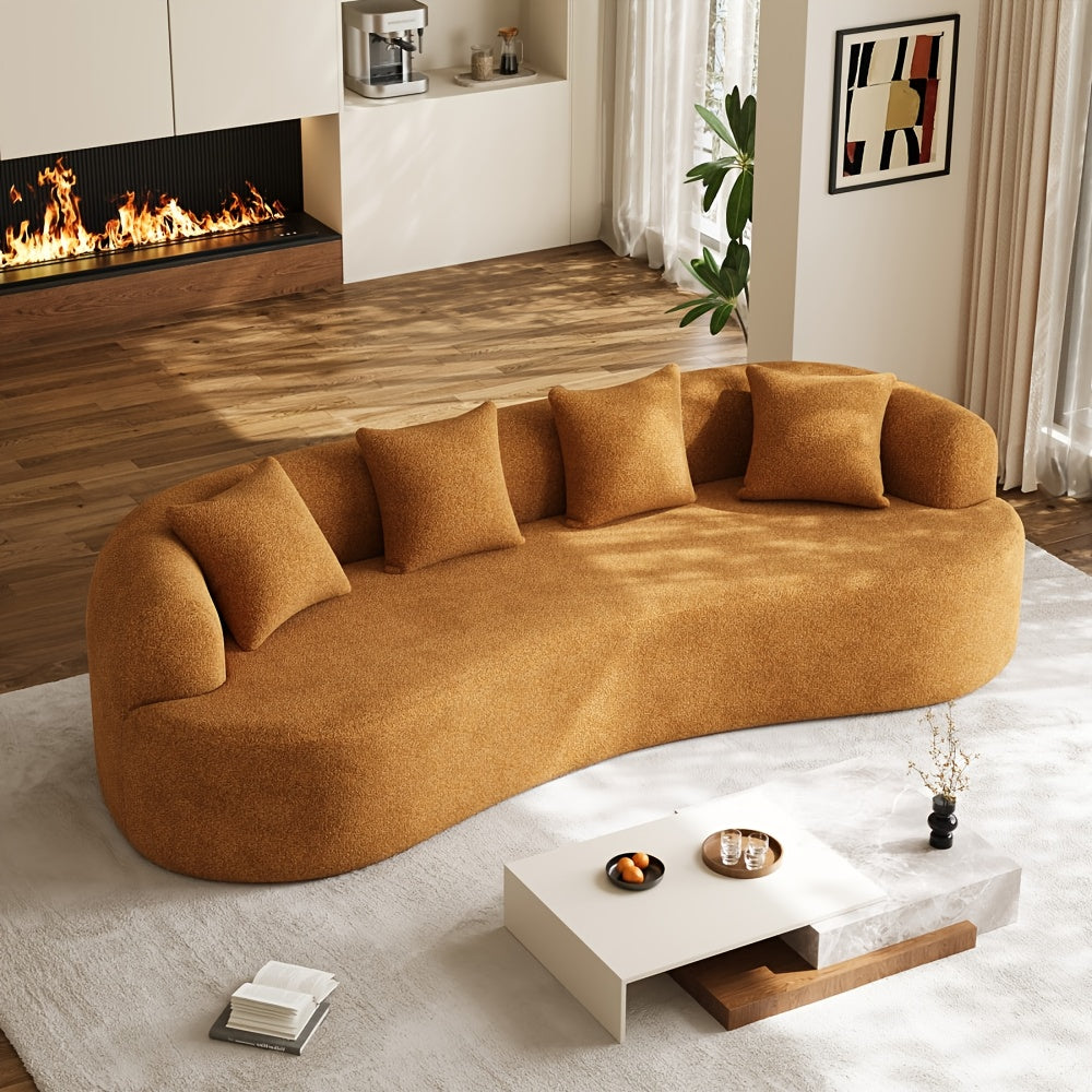 114" Oversized Sectional Sofa - Modern Luxury Plush Chenille Curved Cloud Couch with White Upholstery, 4-Seater Deep Seat & Curved Backrest, No Assembly Required, Plush Cushions & Throw Pillows Included, Contemporary Living R