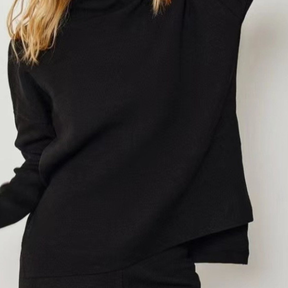 Women'S Elegant Half-Turtleneck Sweater & Pants Two-Piece Set - Oversized Loose-Fit H-Line Silhouette, Soft Stretch Sweater with Asymmetrical Neckline & 3/4 Sleeve, Solid Color Winter Warmth, Casual to Semi-Formal Outfits (Be
