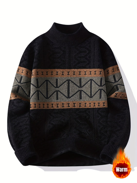 Men'S Korean Style Slim-Fit Turtleneck Sweater - Wrinkle & Fade Resistant Geometric Cable- Pattern (Black/Brown/Gray/Beige) - Warm Winter Knitwear for Casual, Outdoor & - Soft -Wrinkle Pullover by Seonmiwoo, Winter Clothes fo