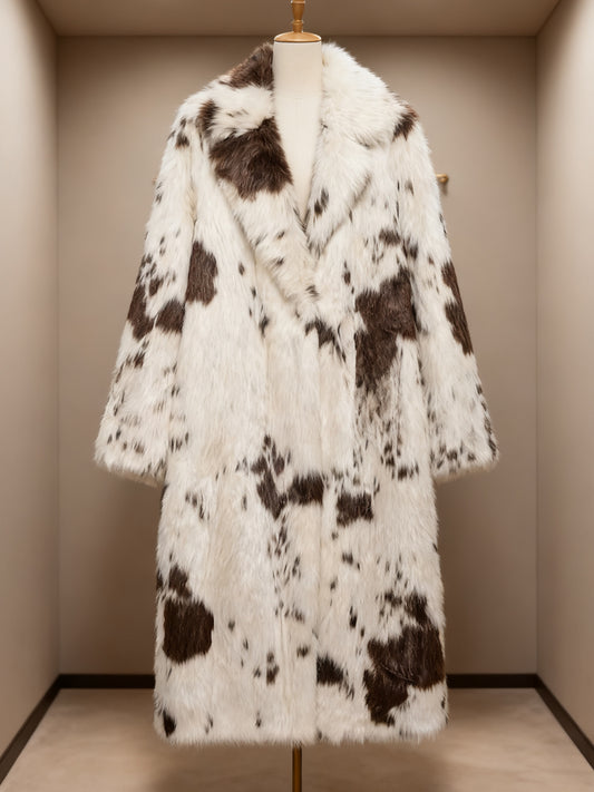 SCACTO Women's Fashion Warm Long Leopard Print Faux Fur Coat for Women with a Sense of Design and Oversized Silhouette