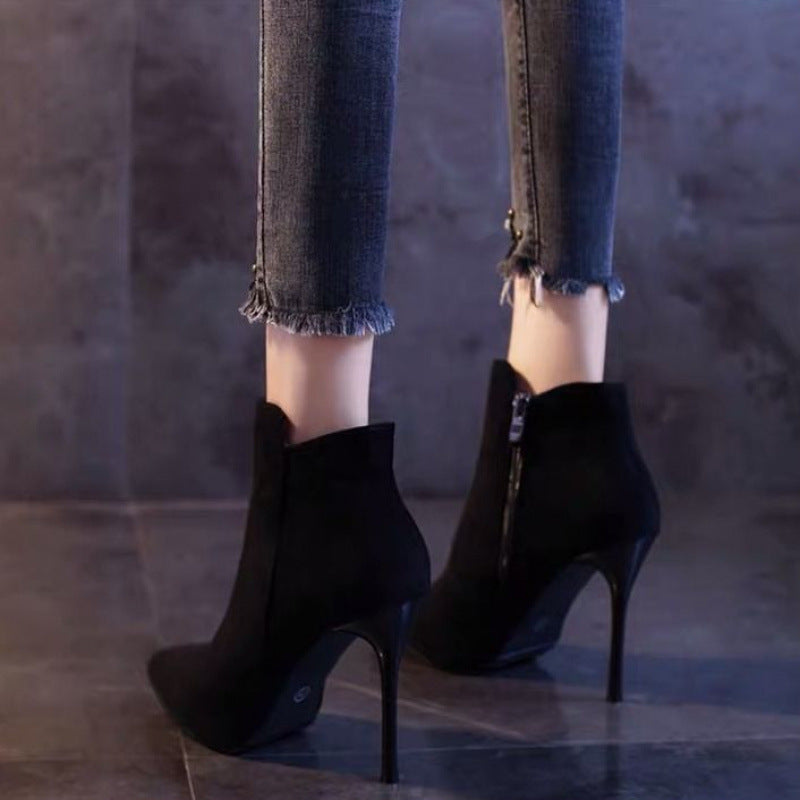 Women's Breathable Short Boots with High Heel - Upper & PVC Thin Heel All-Season Boots, Rubber Sole for Dress Boots - Sexy Slim Fit for Jeans, Skirts, Dresses - All-Terrain Wear (Casual/Office/Party) 2024 New Style
