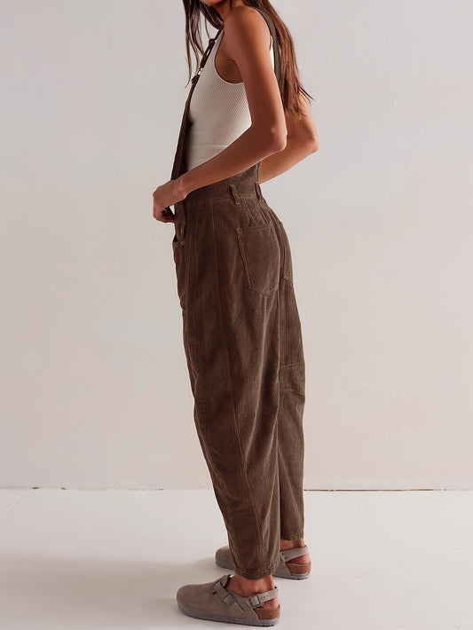 2025 Autumn Winter Wide Leg Suspender Jumpsuit - Solid Color Full-Length Pantsuit with Pockets, Casual Machine-Washable Outfits (Multi-Color Available) | No  Needed for, Outings & Casual Attire | In Stock