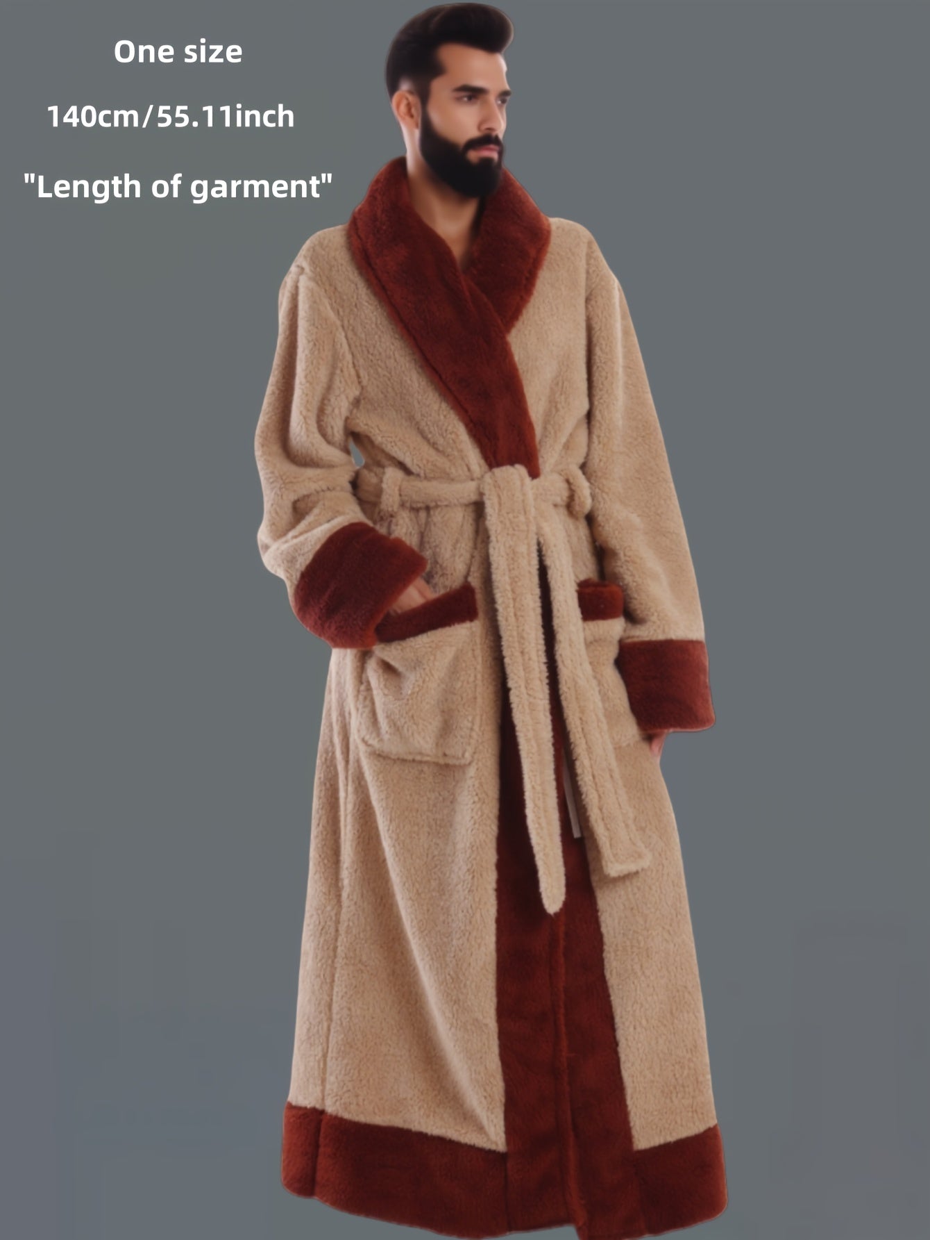 [Winter Plush Robe] 2025 Winter Plush Collection - Men's Warm Robe - Bathrobe for Autumn/Winter - Extended Length & Extra Thick for Warmth - Gift Set - Long Sleeve for Fall/Winter - Adjustable Waistband - Large Pockets - Poly