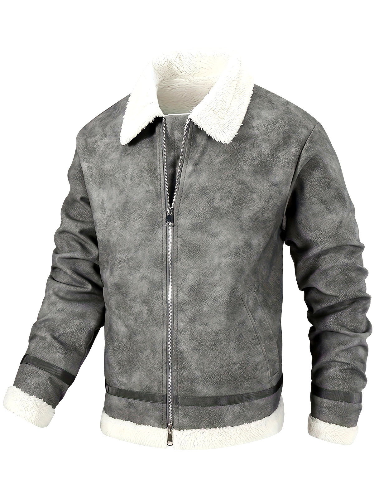 Men'S Winter Windproof Fleece Jacket - Loose Fit Zip-Up Coat with Pockets, Warm Thermal Insulation, Full-Zip Closure, Solid Color Casual Outerwear for Golf, Hiking, Outdoor Activities - Durable Cold Weather Apparel