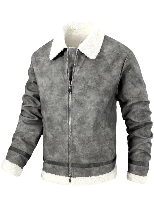 Men'S Winter Windproof Fleece Jacket - Loose Fit Zip-Up Coat with Pockets, Warm Thermal Insulation, Full-Zip Closure, Solid Color Casual Outerwear for Golf, Hiking, Outdoor Activities - Durable Cold Weather Apparel