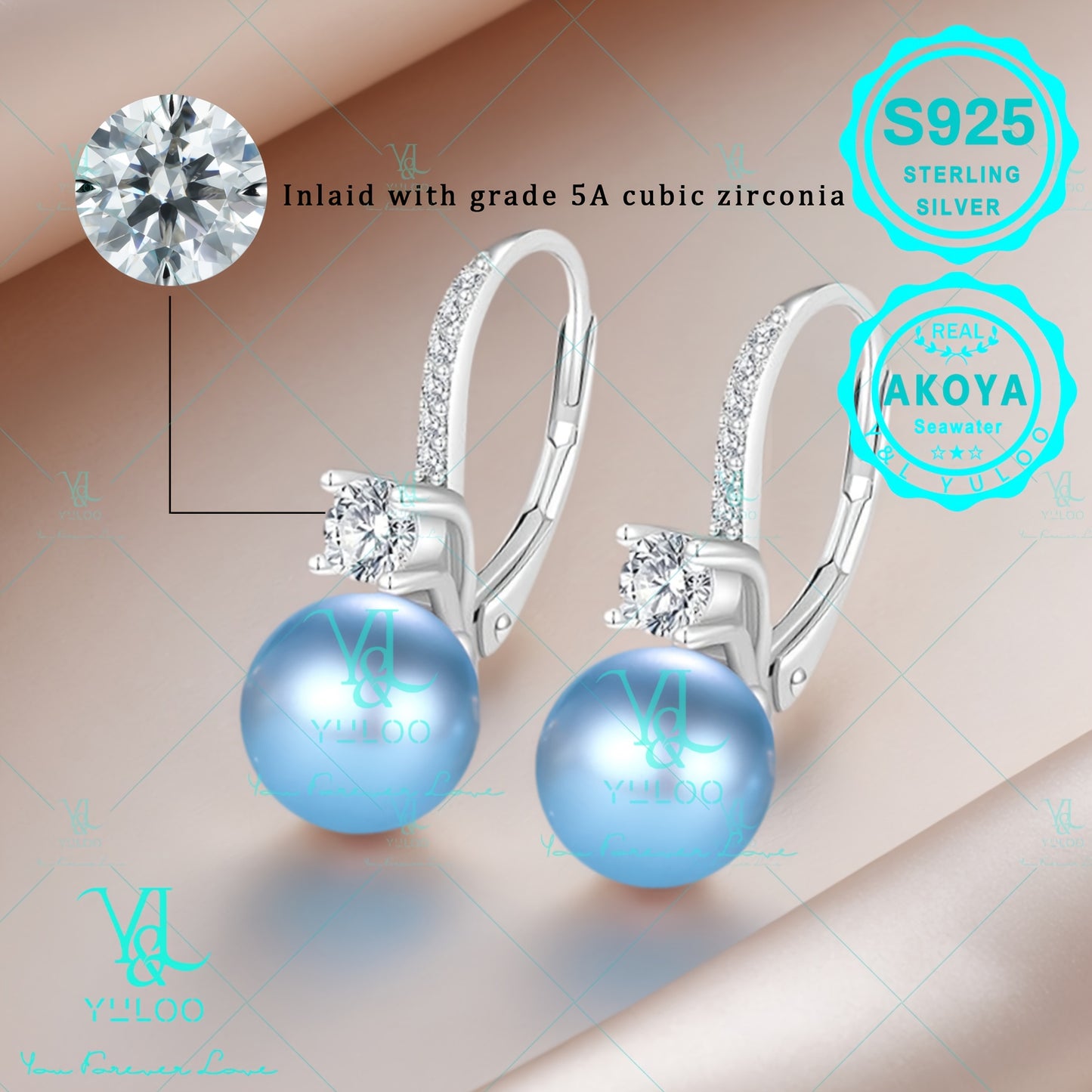 Y&L YULOO 3.6g Natural Akoya Mutsu Pearl Drop Earrings, 8mm, 5A Grade Zirconia, S925 Silver, 3.6g, Women'S Fashion Dangle Earrings, Women'S Fashion Jewelry