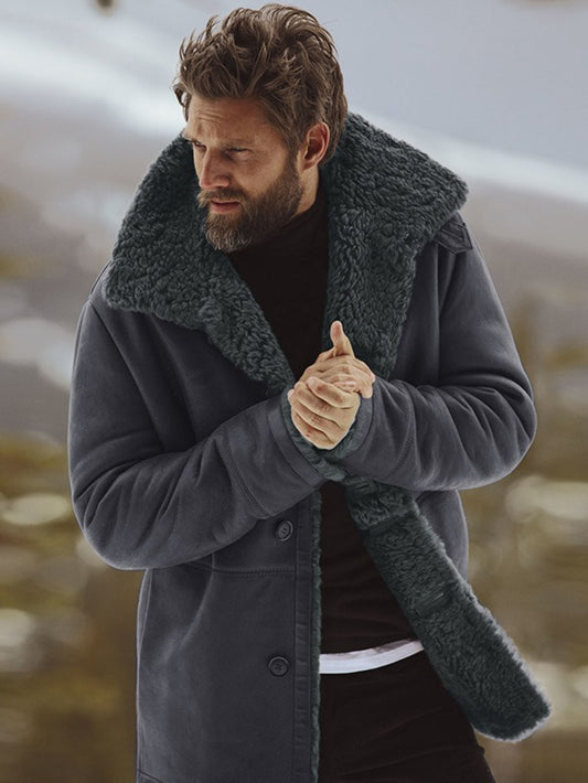 Men'S Winter Jacket - Full-Zip Fur-like Collar Overcoat, Warm Outer Coat with Zipper Closure, Cold Weather Jacket for Formal & Everyday Use, Easy-Care Winter Coat for Men