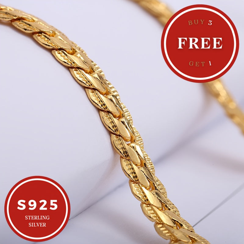 18K gold plated 18K gold plated-plated Necklace, 925 Sterling Silvery Golden Snake Bone Necklace, Fashionable Teenager'S And Teenager'S Necklaces, Party Gifts, Birthday - Festival Gifts For Boyfriends And Girlfriends, Wives,