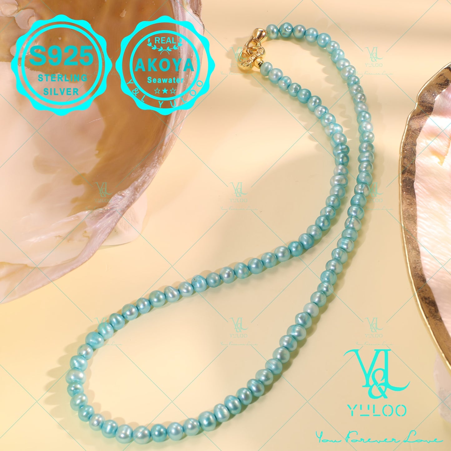 Natural Seawater Akoya Blue Saltwater Pearl Necklace, Women's Fashion Jewelry, S925 Silver, 16/18in, Women's Fashion Saltwater Pearl Necklace, Perfect Gift for Mother's Day, Wedding Anniversary, Valentine's Day, Or Any Other