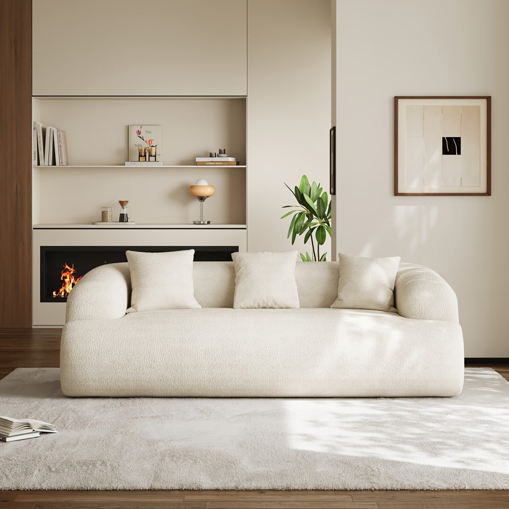 Modern Curved Sectional Sofa - Extra Wide & Deep Plush Chenille Couch with 3 Cushions, White Luxury Oversized 4-Seater, No Assembly Required, Soft Foam Padding & Easy-Clean Fabric for Large Living Room, Contemporary Minimalis