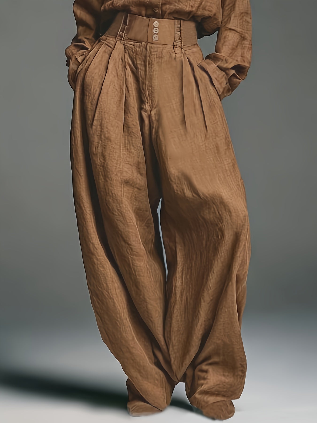 Vintage High-Waist Wide Leg Blend Pants | Casual Loose Fit, Breathable, Pleated Design for Leg Shaping, Machine Washable, Soft and Skin-Friendly, Ideal for Daily Wear and Leisure Vacations