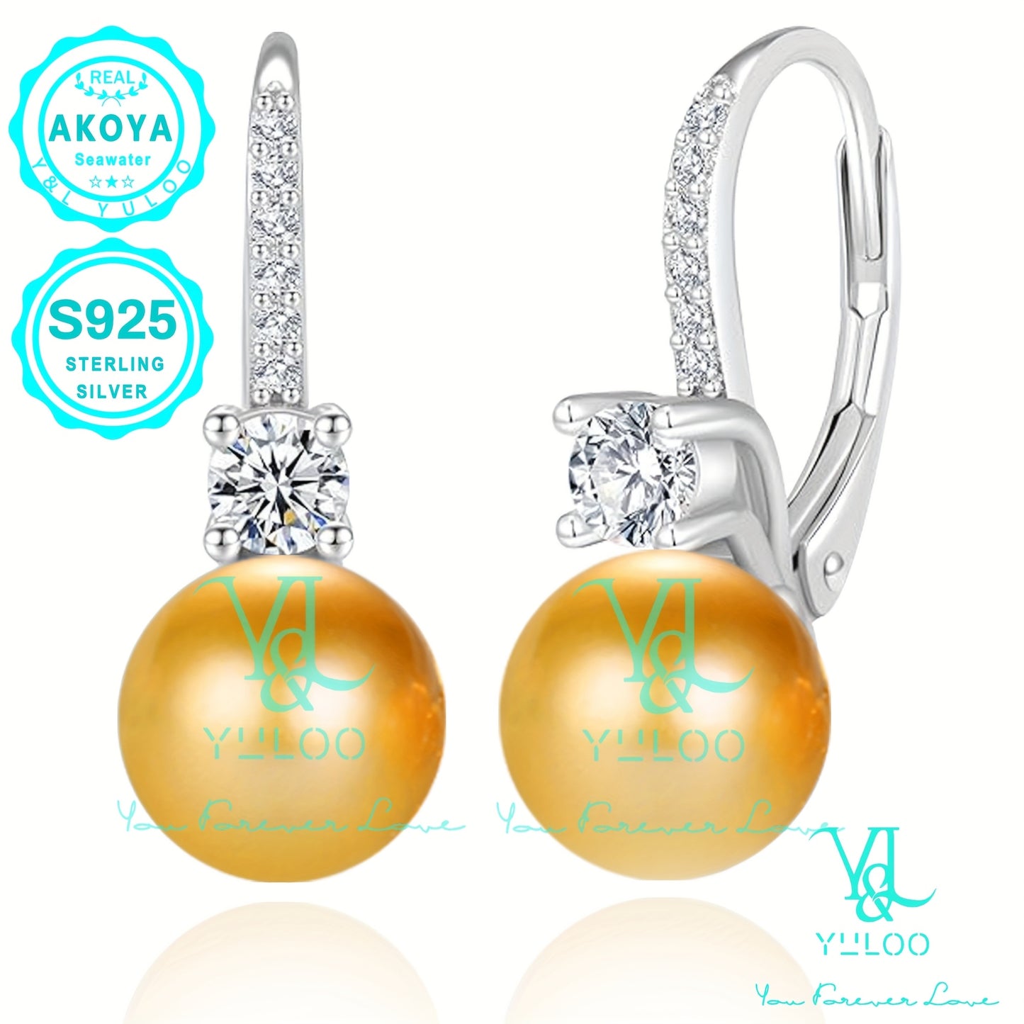 Y&L YULOO 3.6g Natural Akoya Mutsu Pearl Drop Earrings, 8mm, 5A Grade Zirconia, S925 Silver, 3.6g, Women'S Fashion Dangle Earrings, Women'S Fashion Jewelry