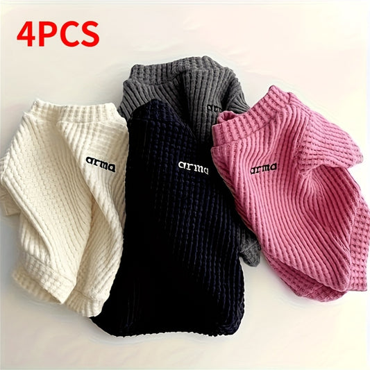 4pcs Dog Sweater Set for Small to Large Breeds - Soft & Cozy Sleeve Ruffles, Beige/Navy/Pink/Black Sweaters with Pineapple & Heart Patterns, Machine Washable Winter & Fall Pet Clothing, All Breed Sizes (Puppies & Dogs)