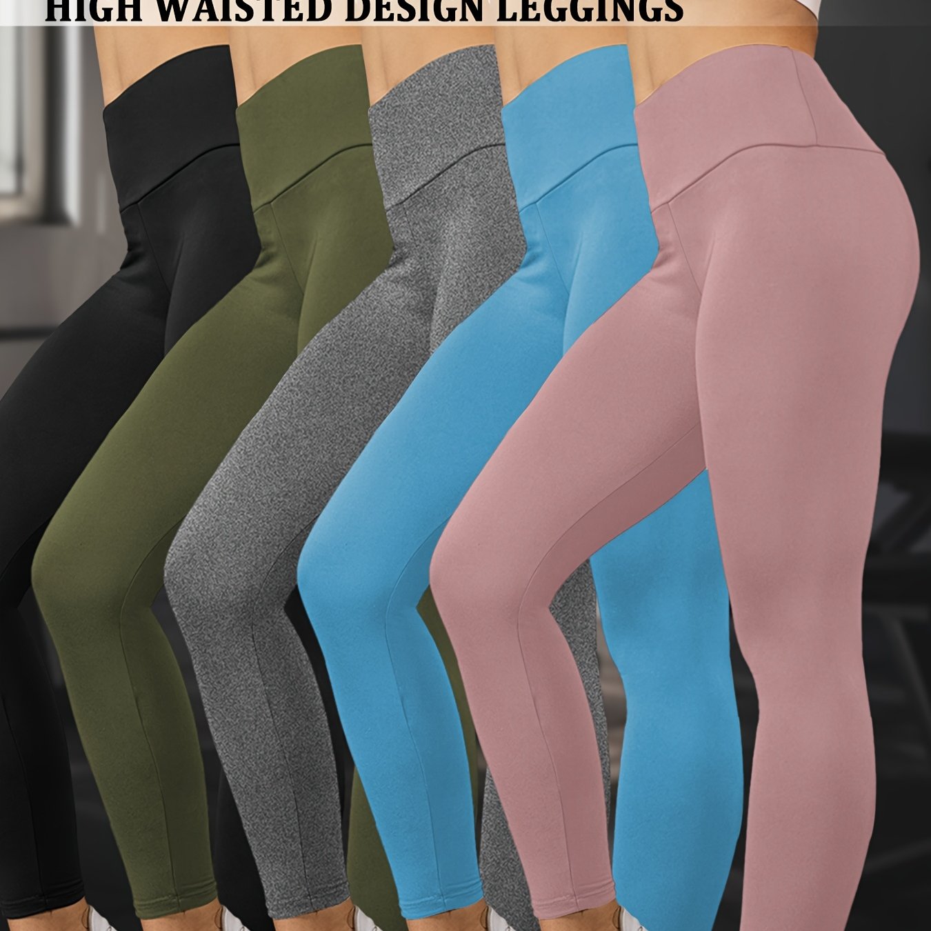 Set of 5 Ultra-Soft Leggings for Ladies, Featuring a High Waist for Tummy Support, Designed for Workouts, Yoga, And Running Without Being See-Through