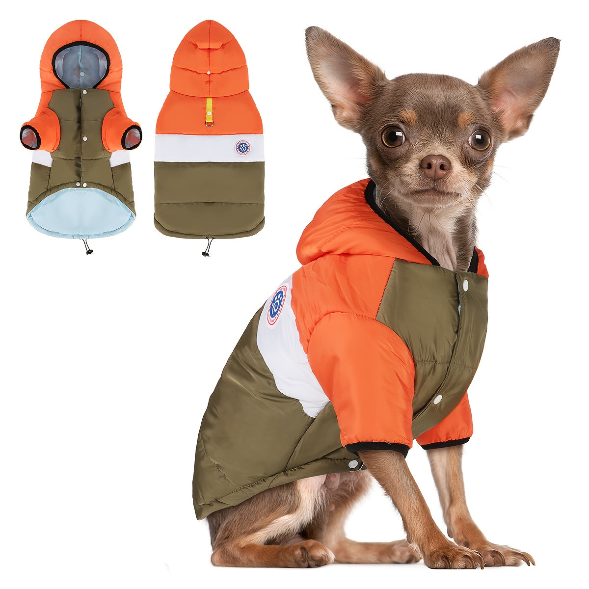 Warm Dog Hooded Jacket Winter Coat for Small to Medium Dogs - Soft Insulated Pet Jacket with Hood, Easy Buckle Closure, Machine Washable Orange Outerwear for Cold Weather Walking, Hiking & Outdoor Adventures - Safe & Warm Dog