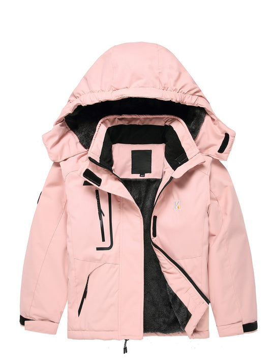 Girls' Thickened Warm Ski Jacket with Windproof Hood & - All-Season Winter Coat, Lightweight for skiing, mountaineering, - Adjustable Hem & Zipper Pockets, -Allergy for / (Regular Fit)