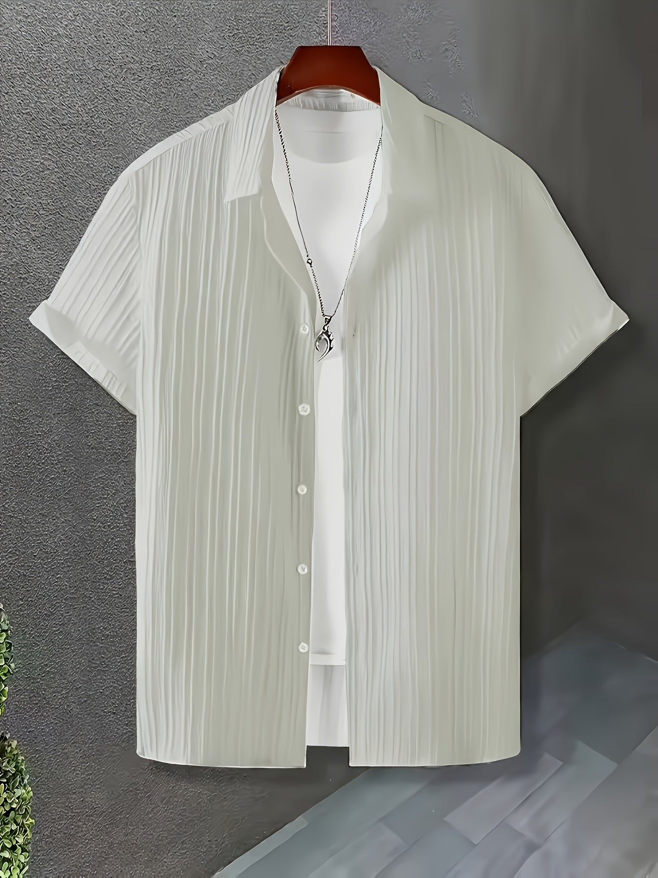 [5pcs Men's casual set] 5pcs Men's casual set | slightly elastic, solid color button up shirt