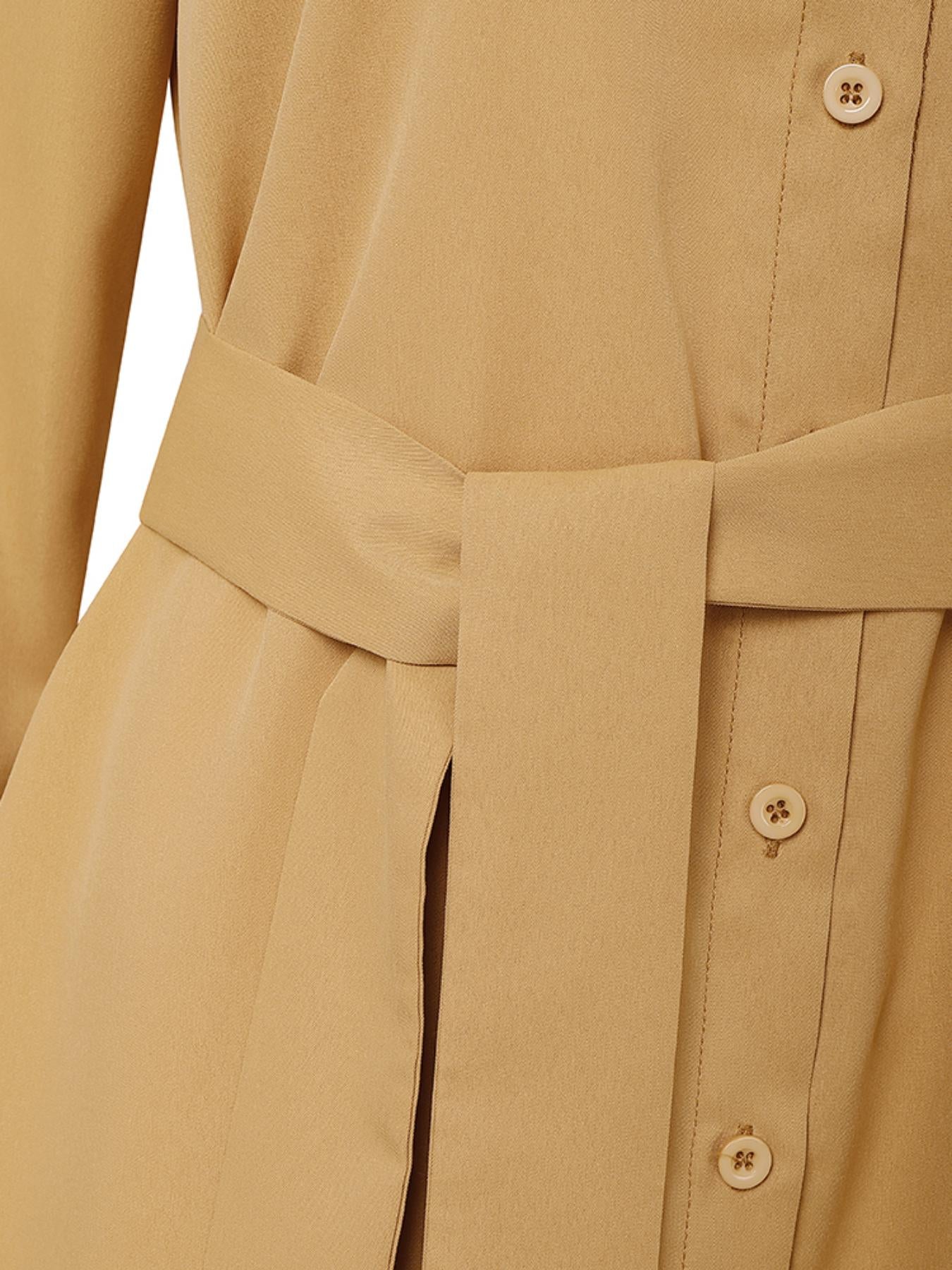 A Sophisticated Long-Sleeve Shirt Dress for Women Featuring a Lapel Collar, Single-Breasted Design, And a Tied Waist, Perfect for Casual Outdoor Commutes in an All-Matching Maxi Style