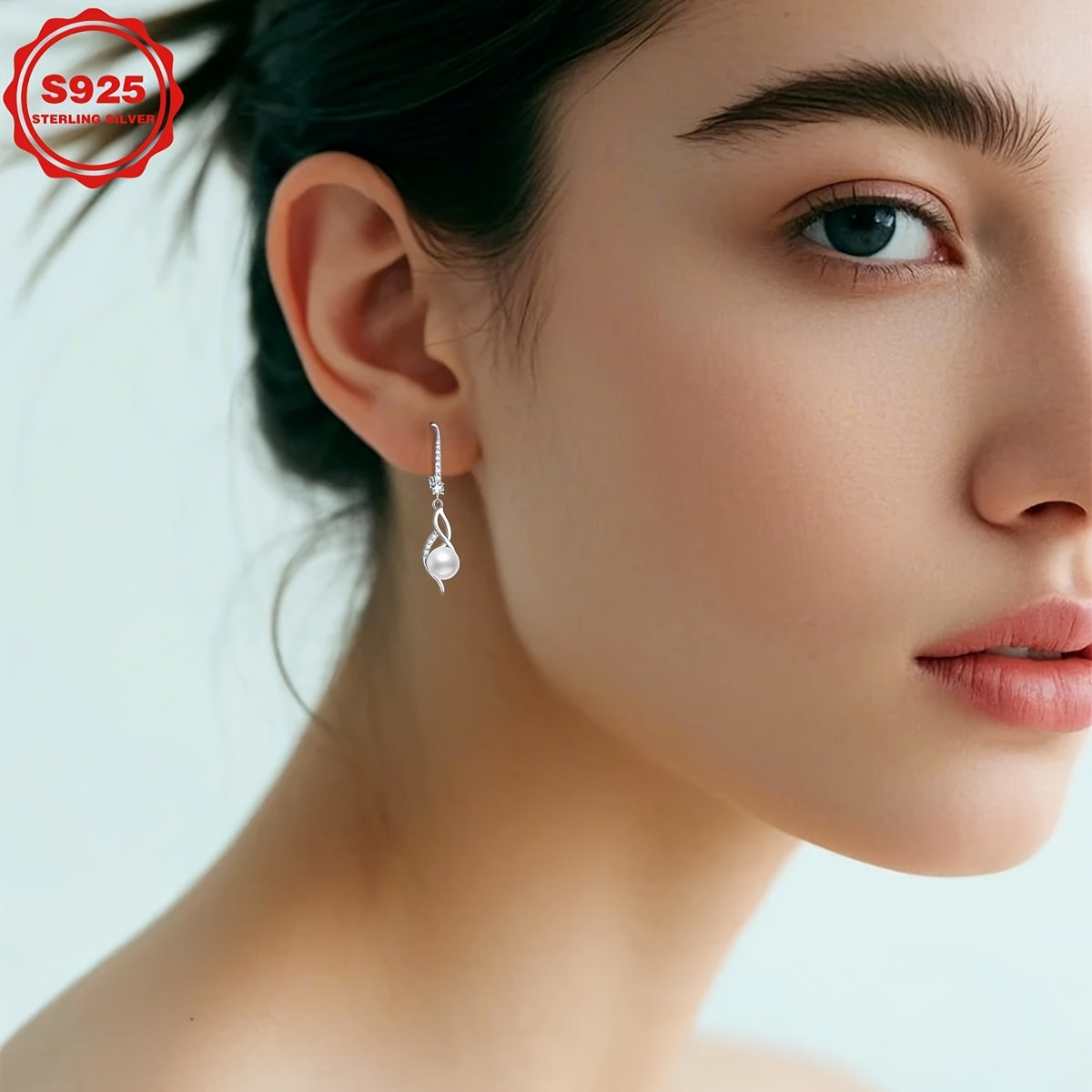Freshwater Pearl Earrings for Women SS925 Sterling Silver Pearl Dangle Earrings Wedding Jewelry Gift for Bride Bridesmaid Wife Mom