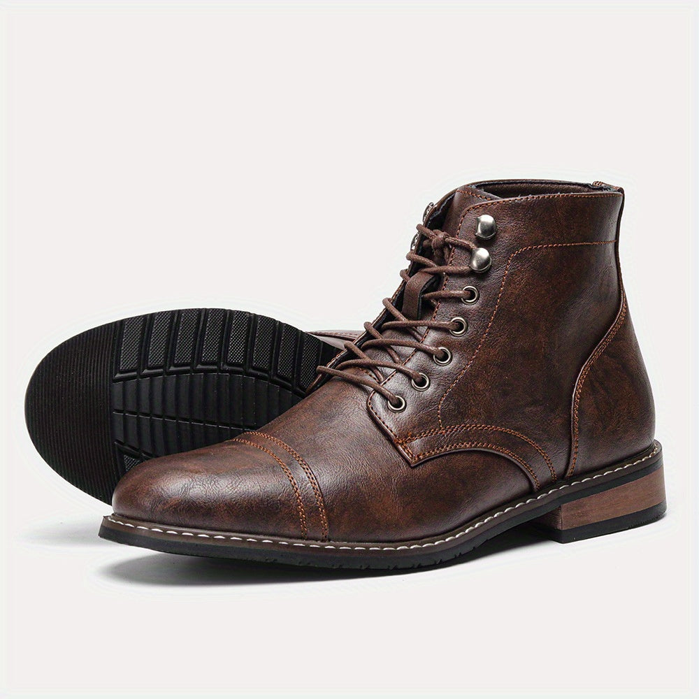 Men'S British Style Work Boots - Slip-On Ankle Boots with Round Toe, Faux Cover Upper & Rubber Sole, All-Season Casual & Formal Shoes for Weddings, Parties, Office & Casual Attire, Party Footwear, Classic Design, Sturdy Sole,
