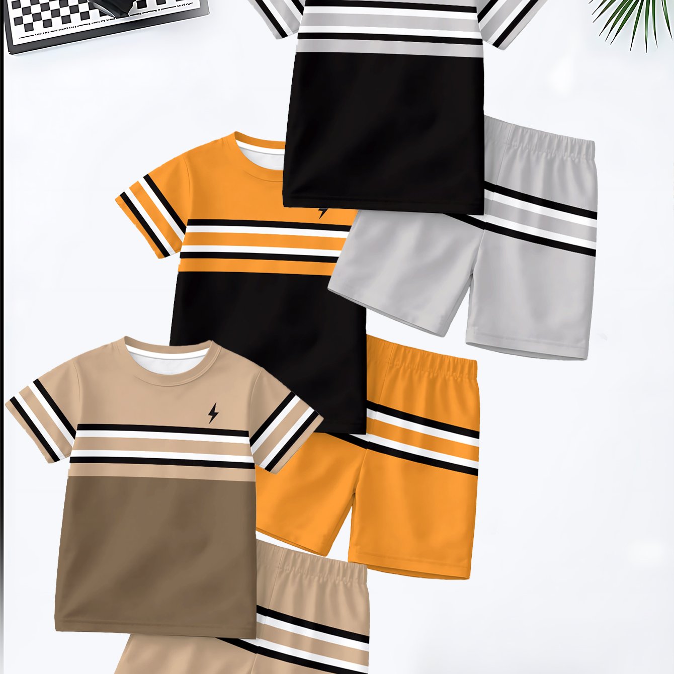 6pcs Boys' Short-sleeve Shorts Set, Casual and Fashionable Style, Fun Patterns, Summer Outdoor Sports Wear, Soft, Breathable, and Comfortable Boys' Short-sleeve Round-neck T-shirt + Shorts Set, Perfect for Children to Wear Du