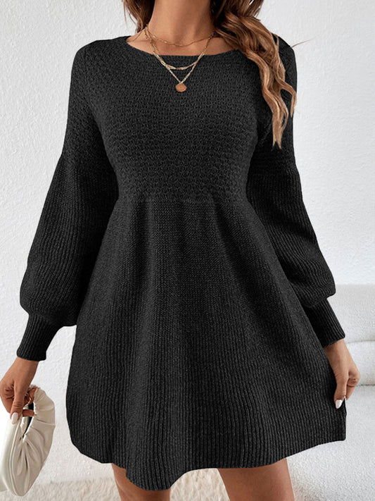 Women'S Winter Warm Sweater Dress - High-Waisted A-Line Skirt with Lantern Sleeves & Round Neck, Loose Fit Solid Casual to Semi-Formal Outfit, Cozy Sweater Dress for Everyday & Special Occasions, Easy-Care Versatile Winter Dr